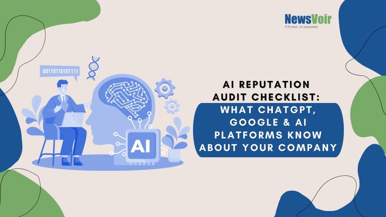 AI Reputation Audit Checklist by NewsVoir featuring an AI-themed illustration and the headline, "AI Reputation Audit Checklist: What ChatGPT, Google & AI Platforms Know About Your Company."
